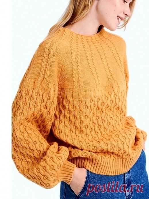 Оранжевый свитер спицами