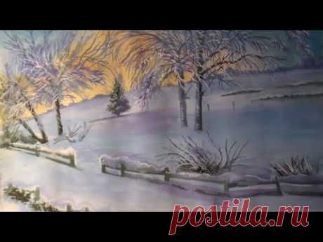 Как нарисовать зимний пейзаж гуашью - YouTube