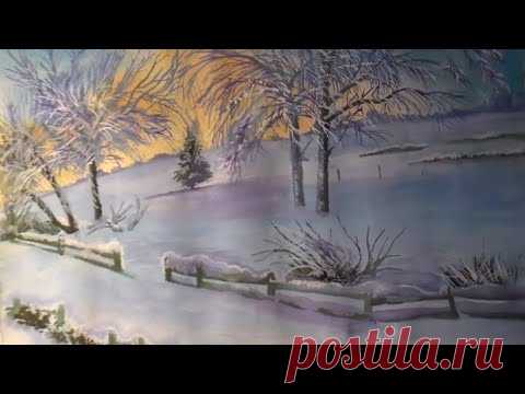 Как нарисовать зимний пейзаж гуашью - YouTube