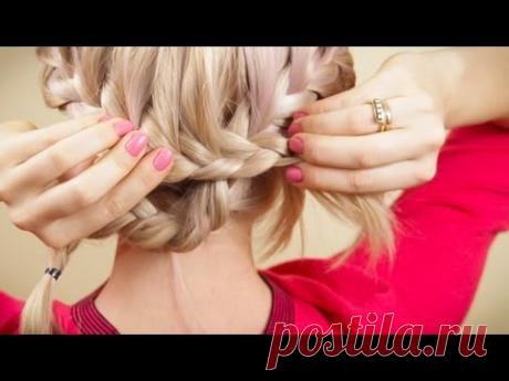 Прическа из двух косичек самой себе. Braiding on your own hair.