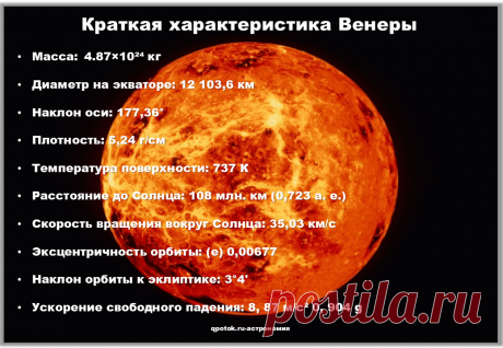 Краткая характеристика Венеры, астрономия, небесные тела.