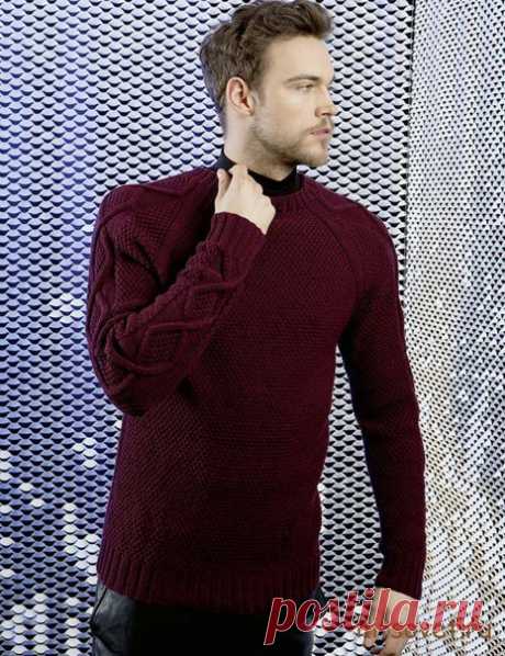 бордовый пуловер мужской вяжется из тонкой мериносовой шерсти lang yarns merino 120.

Вам потребуется 700/ 750/ 800/ 850 грамм или 14/ 15/ 16/ 17 мотков бордового цвета, спицы № 3 и З,5. Короткие круговые спицы № 3.

Размеры мужского пуловера: S/ M/ L/ XL.

Охват груди: 92/ 100/ 108/ 116 см, длина 65 см.

Узор 1, спицы № 3: 1 кромочная, *1 изнаночная, 2 лицевые, 1 изнаночная*, повторять от * до *, закончить 1 кромочной. В последующих рядах петли вязать по рисунку (2 изнано...