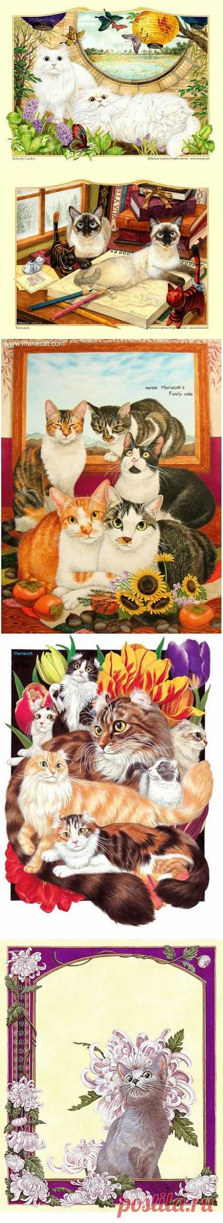 Рисунки кошек от Mariecat. К сожалению о корейской художнице с ником Mariecat ничего не известно, но по всей видимости она очень любит кошек