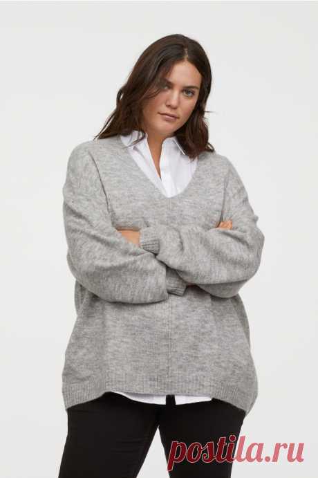 H&M+ Джемпер, v-вырез - Светло-серый меланж - Женщины | H&M RU