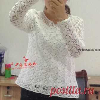 Кофточка крючком с филейной кокеткой. Ажурная кофточка с красивой кокеткой 