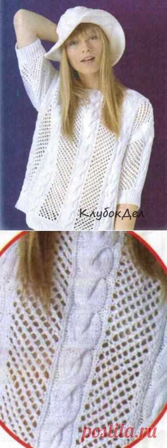 Летний пуловер спицами. Белый пуловер спицами женский со схемами и описанием