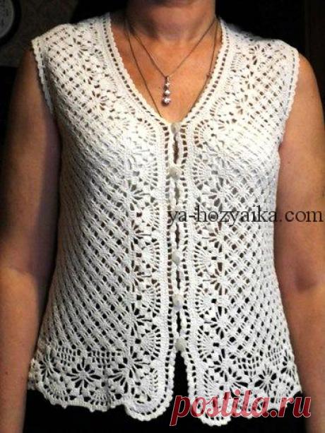 Жилет с кружевными планками крючком. Ажурная безрукавка крючком красивая схемы
