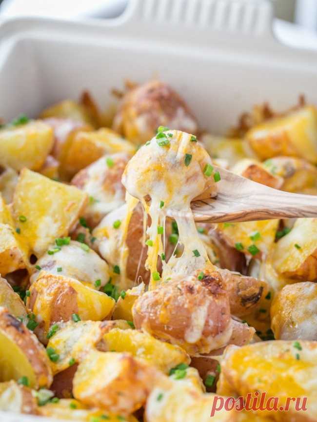 Сырная серия:
Запеченный картофель с сыром
Нарежьте картофель на половинки или четвертинки (зависит от размера) и сварите. Выложите вареный картофель в форму для выпекания и залейте натуральным йогуртом. Посыпьте солью, перцем и измельченным чесноком. Выпекайте 20-25 минут. Достаньте картофель из духовки, посыпьте его сверху 1 чашкой тертого сыра (можно нескольких видов) и верните обратно в духовку на 2-3 минуты, пока сыр не расплавится.