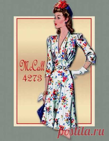 Vintage 1940s Dress Pattern McCall 4273 -Big Band WWII Swing Era Day Dress Sexy…