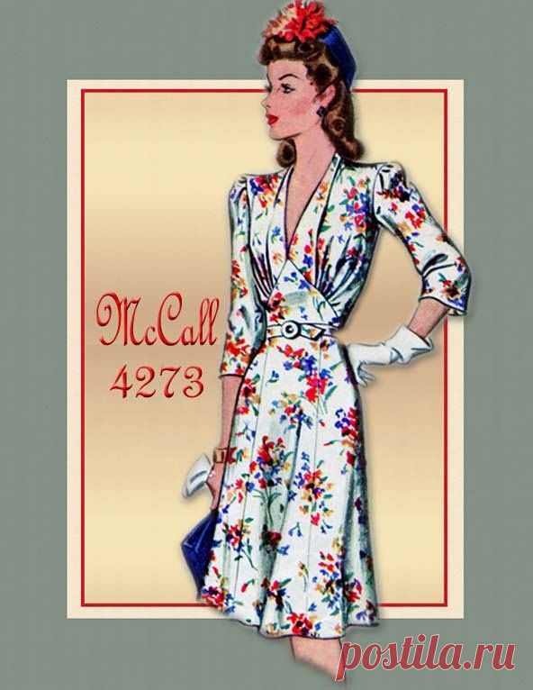 Vintage 1940s Dress Pattern McCall 4273 -Big Band WWII Swing Era Day Dress Sexy…