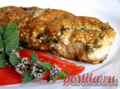 Свиная отбивная в яично-мятной панировке с кунжутом | Четыре вкуса