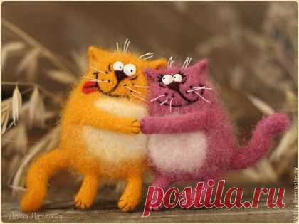 Купить Магнит КОТЫ "Счастье..." - магнит на холодильник, магнит, Валяние, брошь, кот