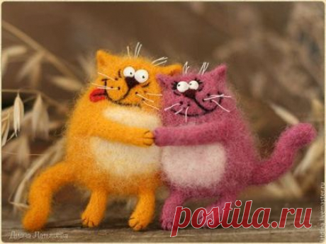 Купить Магнит КОТЫ &quot;Счастье...&quot; - магнит на холодильник, магнит, Валяние, брошь, кот