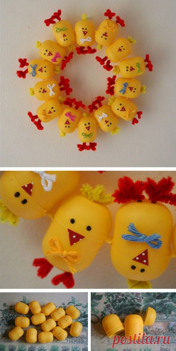 Corona con envases de huevos Kinder