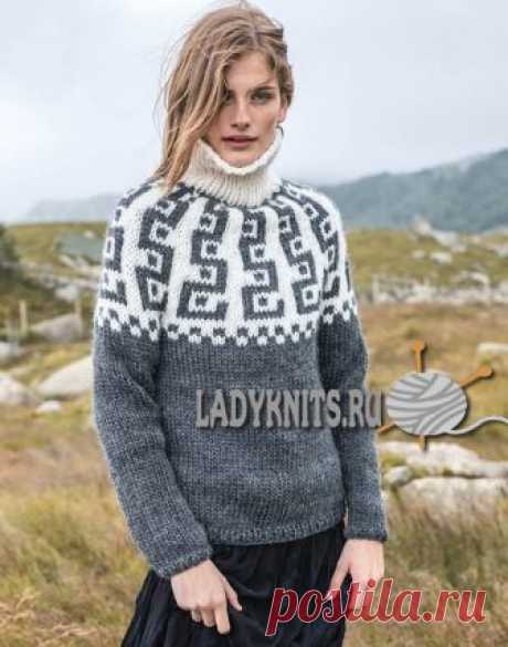Knitting Trends: Женский свитер спицами с жаккардом на кокетке