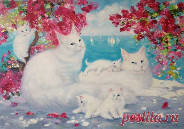 Кошкина семья...Российская художница Галина Котинова