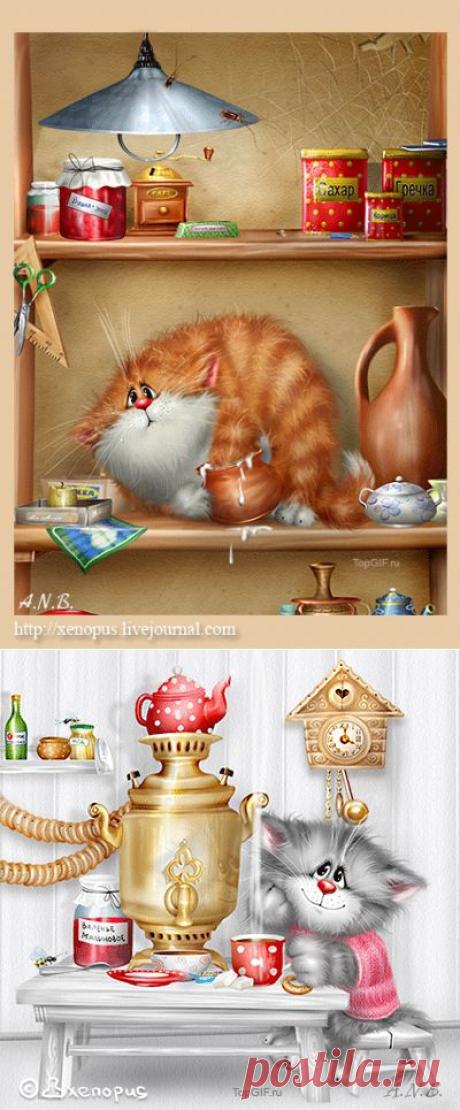 Анимационные картинки Коты и Кошки gif анимации