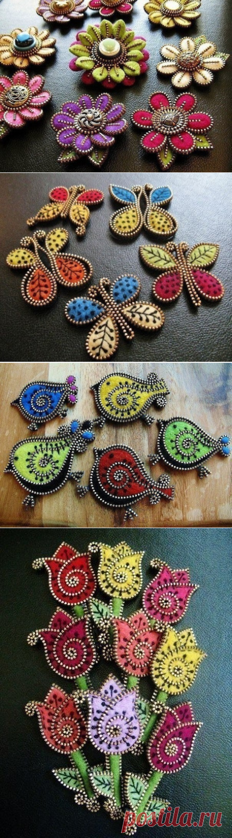 Очень красивые брошки из молний