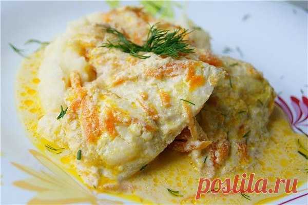 Запеченный минтай под сметанно-чесночным соусом!