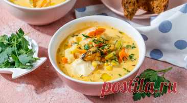 Суп Чаудер с морепродуктами и сливками