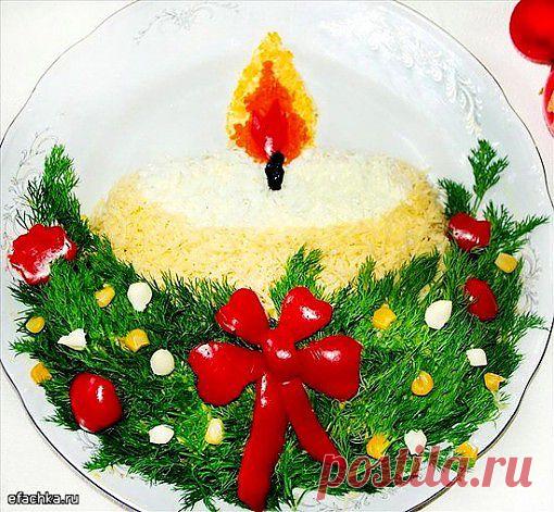 Мясной новогодний салат-торт «Праздничная свеча» / Простые рецепты
