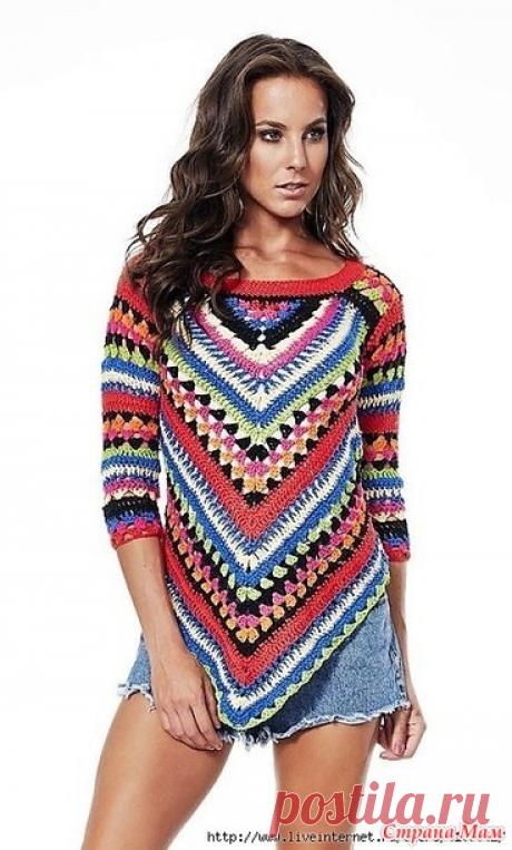 Разноцветная туника связанная углом от горловины. - Все в ажуре... (вязание крючком) - Страна Мам