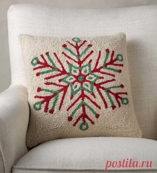 Snowflake Hand-Hooked Pillow, 16"Sq. | Eligible for Shipping Offers | Collections | VivaTerra This darling Snowflake Hand-Hooked Pillow will fill your home with idyllic holiday scenery. Exclusively designed to showcase a modern, snowflake silhouette. A perfect seasonal accent to feature this wintery icon. The design is rendered in 100% hooked-wool and finished with a cream linen back. Every pillow includes a natural down feather filled insert for a plush loo...