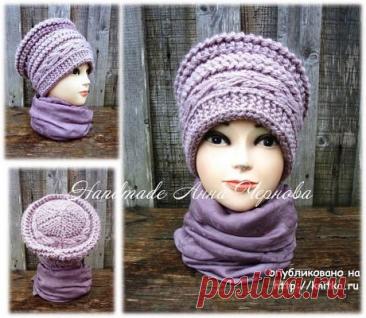 Шапочка "Боярыня" спицами