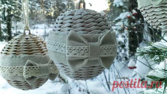 Плетем шар на елку из бумажной лозы - Ярмарка Мастеров - ручная работа, handmade