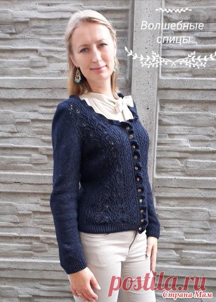 . Темно-синяя кофта спицами - Вязание - Страна Мам