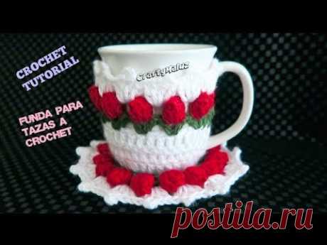 CROCHET TUTORIAL ♥ FUNDA FLORES DE TULIPÁN PARA TAZAS A CROCHET Cubre tazas a crochet paso a paso