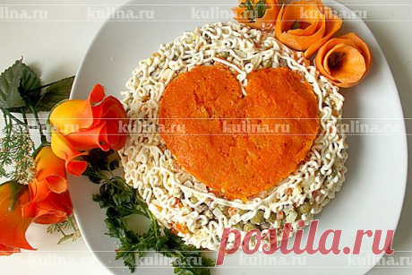Салат с курицей и шампиньонами &quot;Сердце&quot; – рецепт приготовления с фото