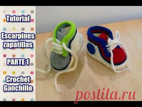DIY Como tejer escarpines, zapatitos, zapatillas, patucos para bebe a crochet, ganchillo (1/2) - YouTube