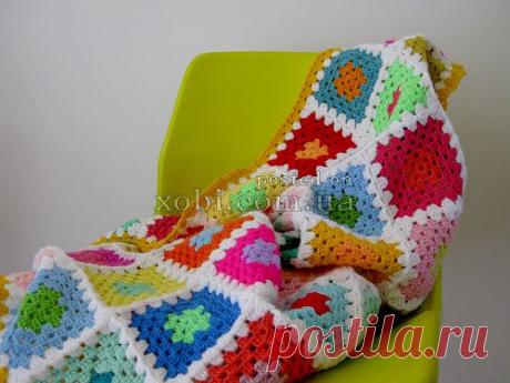плед из бабушкиных квадратов крючком