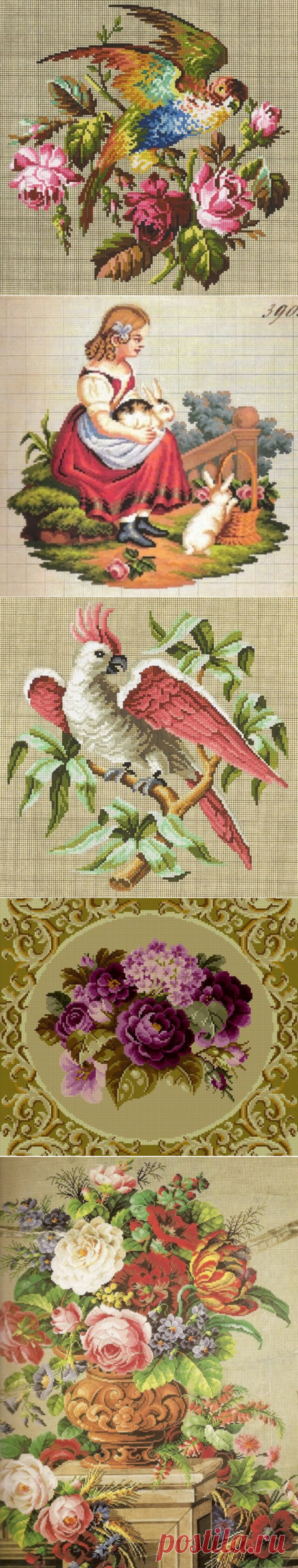 Вышивка крестом — красивые старинные схемы Petit Point