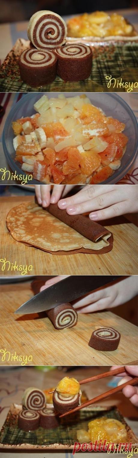 Как приготовить блинные рулетики с фруктово - карамельным вкусом - рецепт, ингридиенты и фотографии