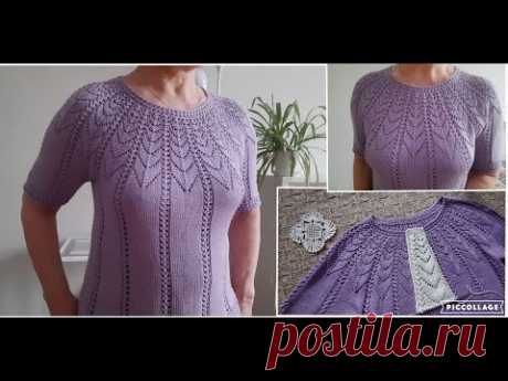 Круглая кокетка Сирень спицами сверху вниз.