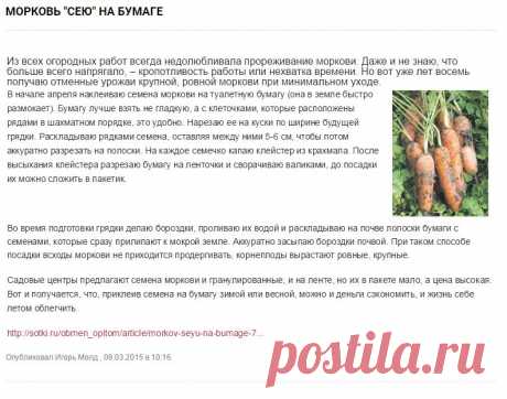 Морковь &quot;сею&quot; на бумаге