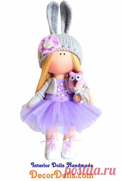 Bunny Cloth Doll, Purple Nursery Doll, Love Winter Doll, Fabric Tilda Doll, Textile Soft Doll, Rag Baby Room Handmade Doll, Poupée by Olga K Hello, dear visitors!This is handmade cloth doll created by Master Olga K (Taraz, Kazakhstan).Doll is made by Order.Order production time is 1-2 weeks. FREE SHIPPING TO ANY COUNTRY.Doll is 30 cm (11,8 inch) tall and made of only quality materials.All dolls stated on the photo are made by Olga K.You can find them in our