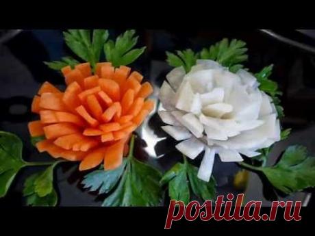 Хризантены из моркови. Хризантены из редьки. Цветы из моркови. Decoration of Vegetables - YouTube