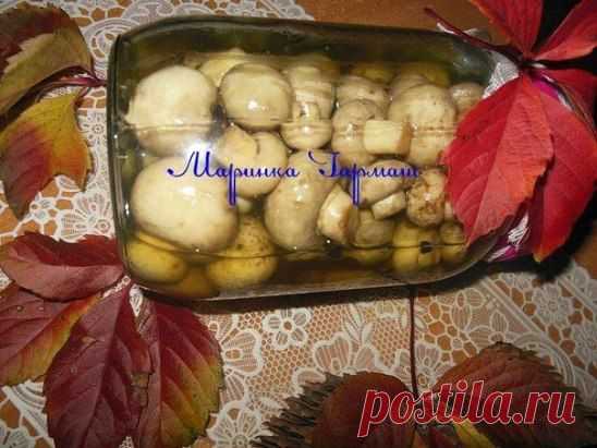 Маринованные шампиньоны"2 часа"
Автор: Марина Гармаш
Это безумно вкусные грибочки,готовятся быстро,вкусно и очень-очень просто.А результатом можно себя порадовать уже через 2-2,5 часа.Из варианта легко и бюджетно,так как 1 литровую баночку за 15 гривен,не купишь.Рецепт у меня как то уже и затерся в тетради,на него внимания не обращала,а тут попался на глаза,и я скажу на все 100% это фантастика.