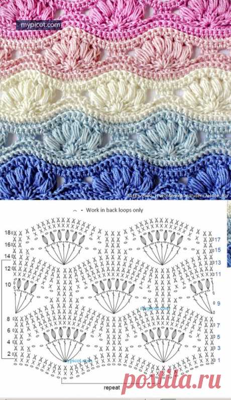 ВОЛНИСТЫЙ УЗОР С ЦВЕТОЧКАМИ ИЗ ПЫШНЫХ СТОЛБИКОВ. | Варварушка-Рукодельница