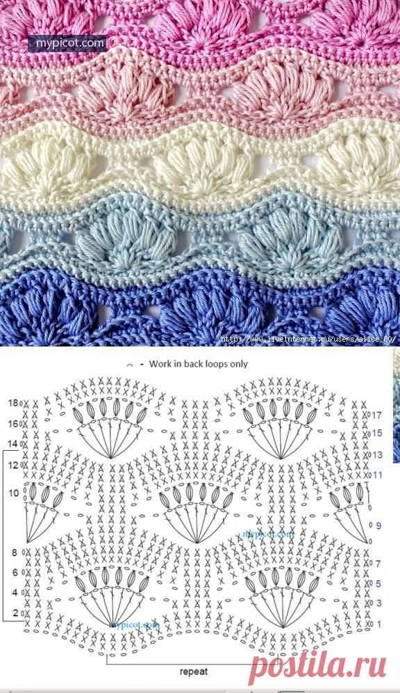 ВОЛНИСТЫЙ УЗОР С ЦВЕТОЧКАМИ ИЗ ПЫШНЫХ СТОЛБИКОВ. | Варварушка-Рукодельница