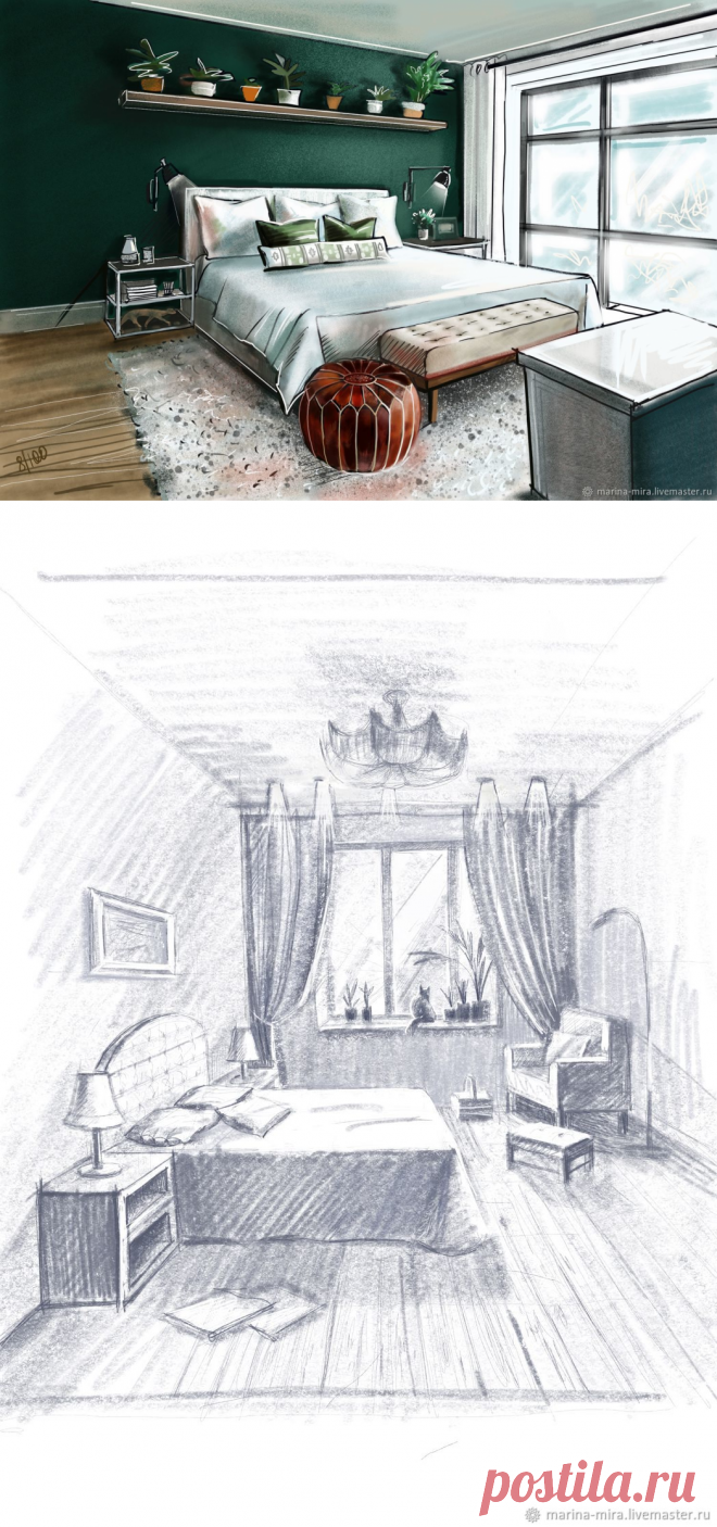 Визуализация интерьера, в программе procreate и ручная подача – заказать на Ярмарке Мастеров – KFBBYRU | Дизайн, Реутов