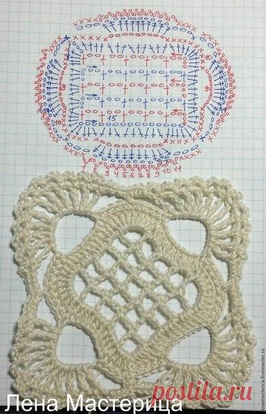 Вяжем крючком красивый квадратный мотив