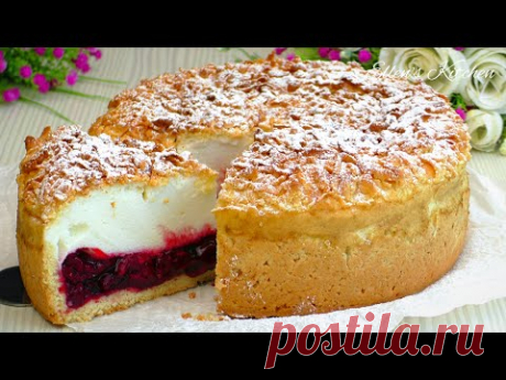 Вишневый пирог с кремом-суфле, тает во рту! Просто и очень вкусно!