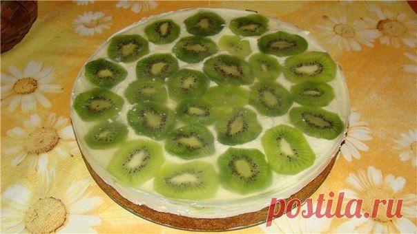 Творожный торт без выпечки с киви