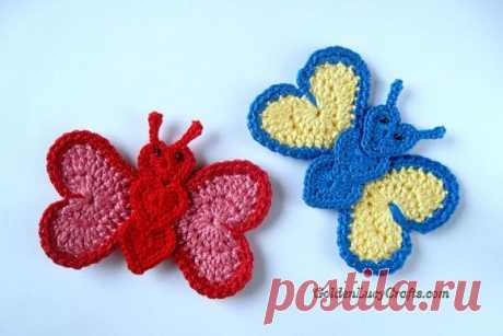 crochet free pattern butterfly applique - GoldenLucyCrafts