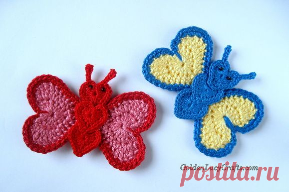 crochet free pattern butterfly applique - GoldenLucyCrafts