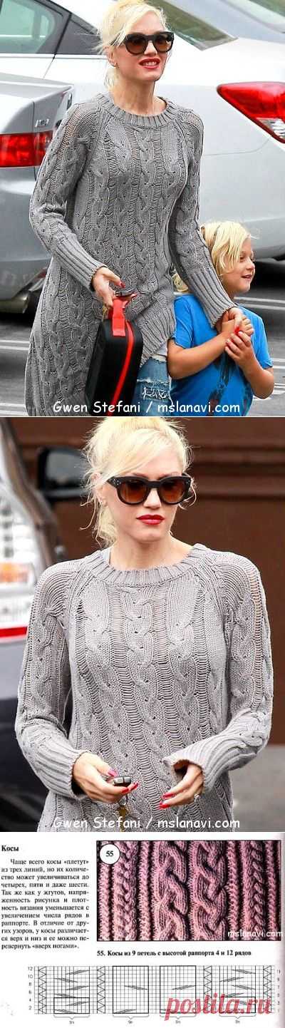 Модная вязаная туника на Гвен Стефани | Вяжем с Lana Vi